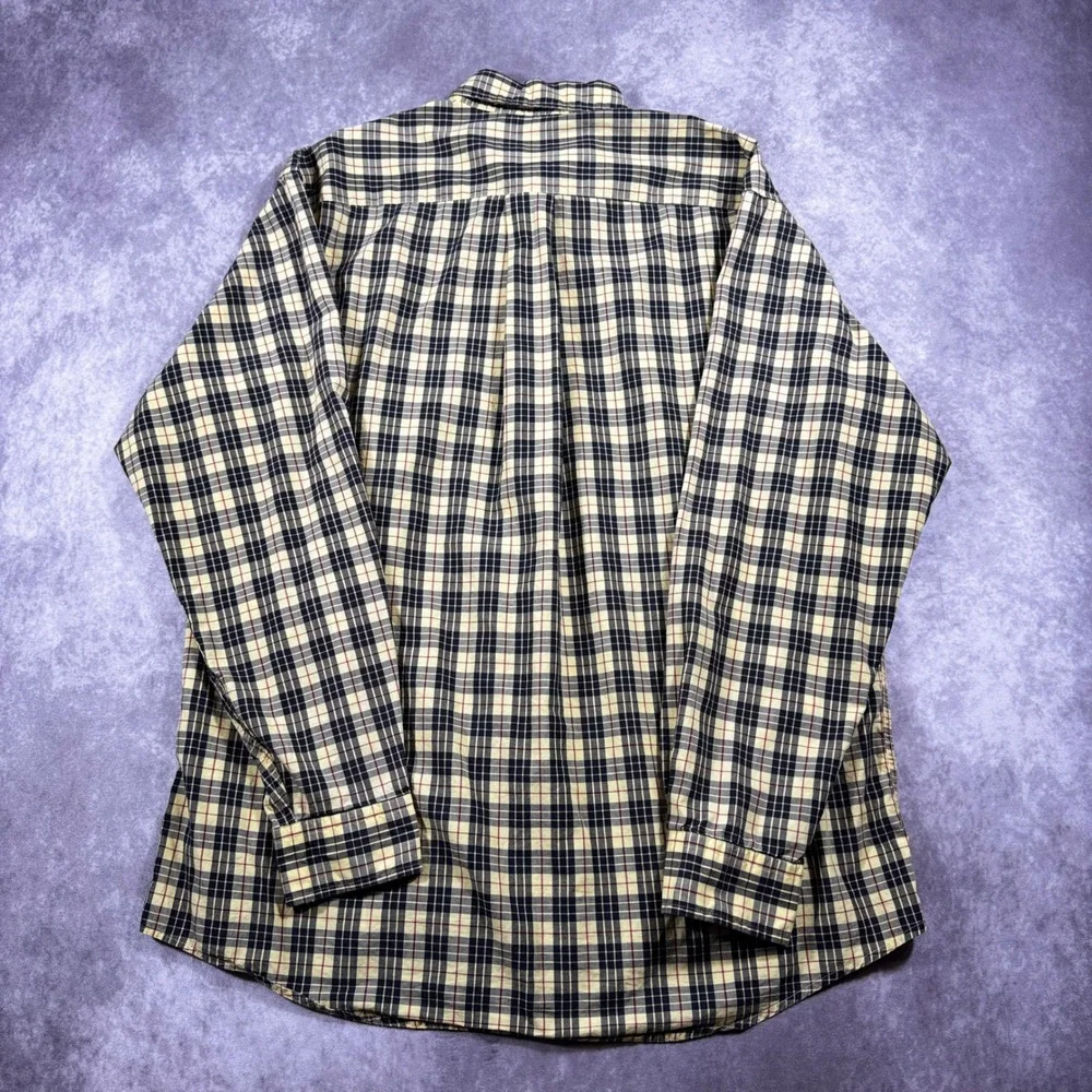 J. Crew Mens Plaid Button Down Shirt Medium Yellow Navy Blue Cotton Long Sleeve